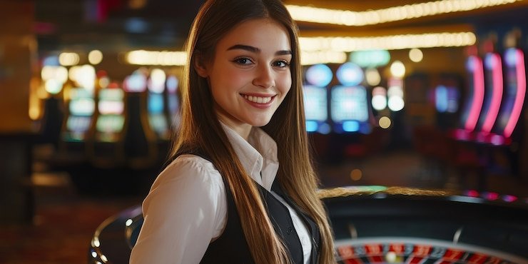 Dealer profesional berlian 88 sedang mengeluarkan kartu dalam sesi Speed Baccarat langsung